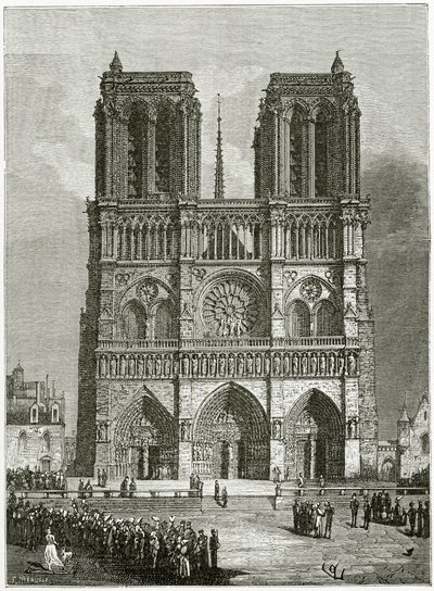 Notre Dame de Paris in 1642 - illustratie uit Notre Dame de Paris, 19e eeuw door Eugene Emmanuel Viollet le Duc